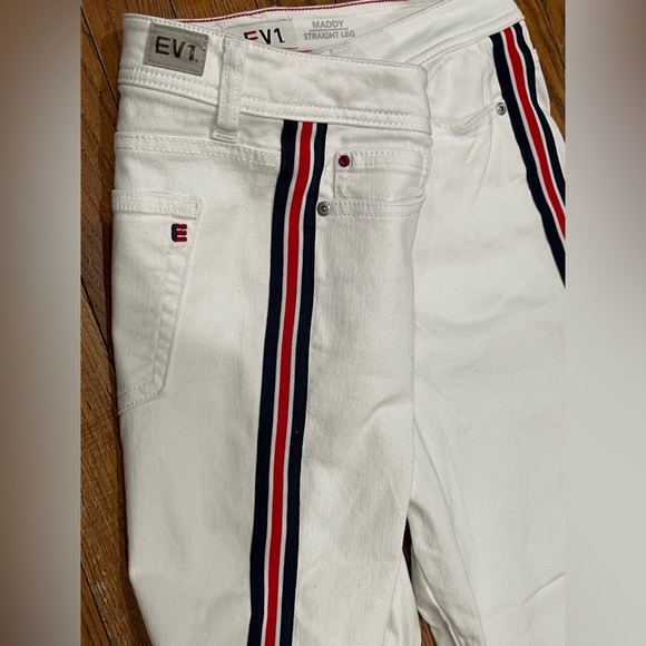 Women's White Pants with Striped Detail - Picture 9 of 14